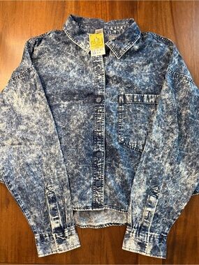 Acid Wash Denim Button-Down Shirt - Blue